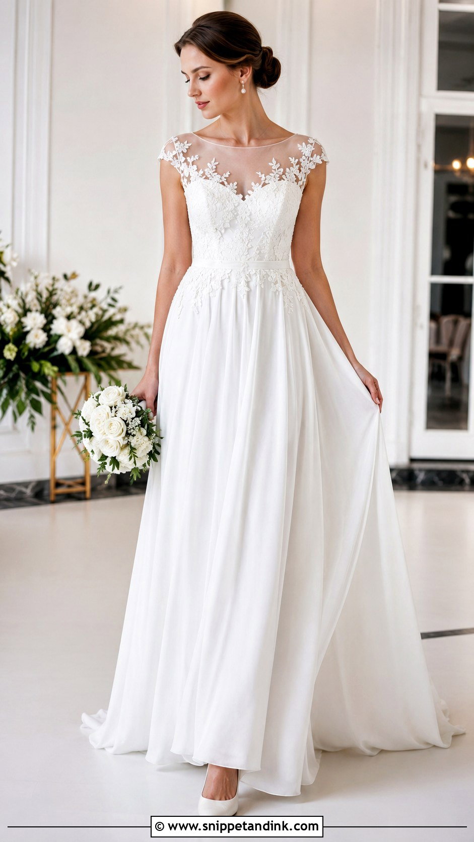 Chiffon Wedding Dress With Illusion Neckline - Snippet and Ink - 30 Chiffon Wedding Dress Ideas