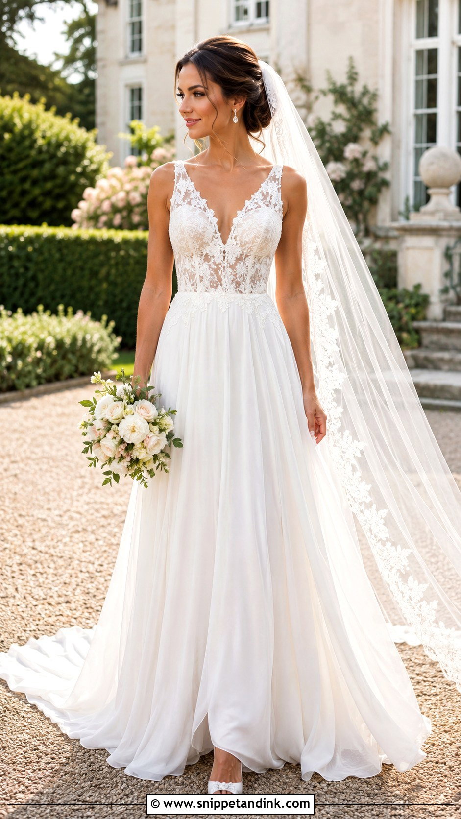 Chiffon Wedding Dress With Lace Bodice - Snippet and Ink - 30 Chiffon Wedding Dress Ideas