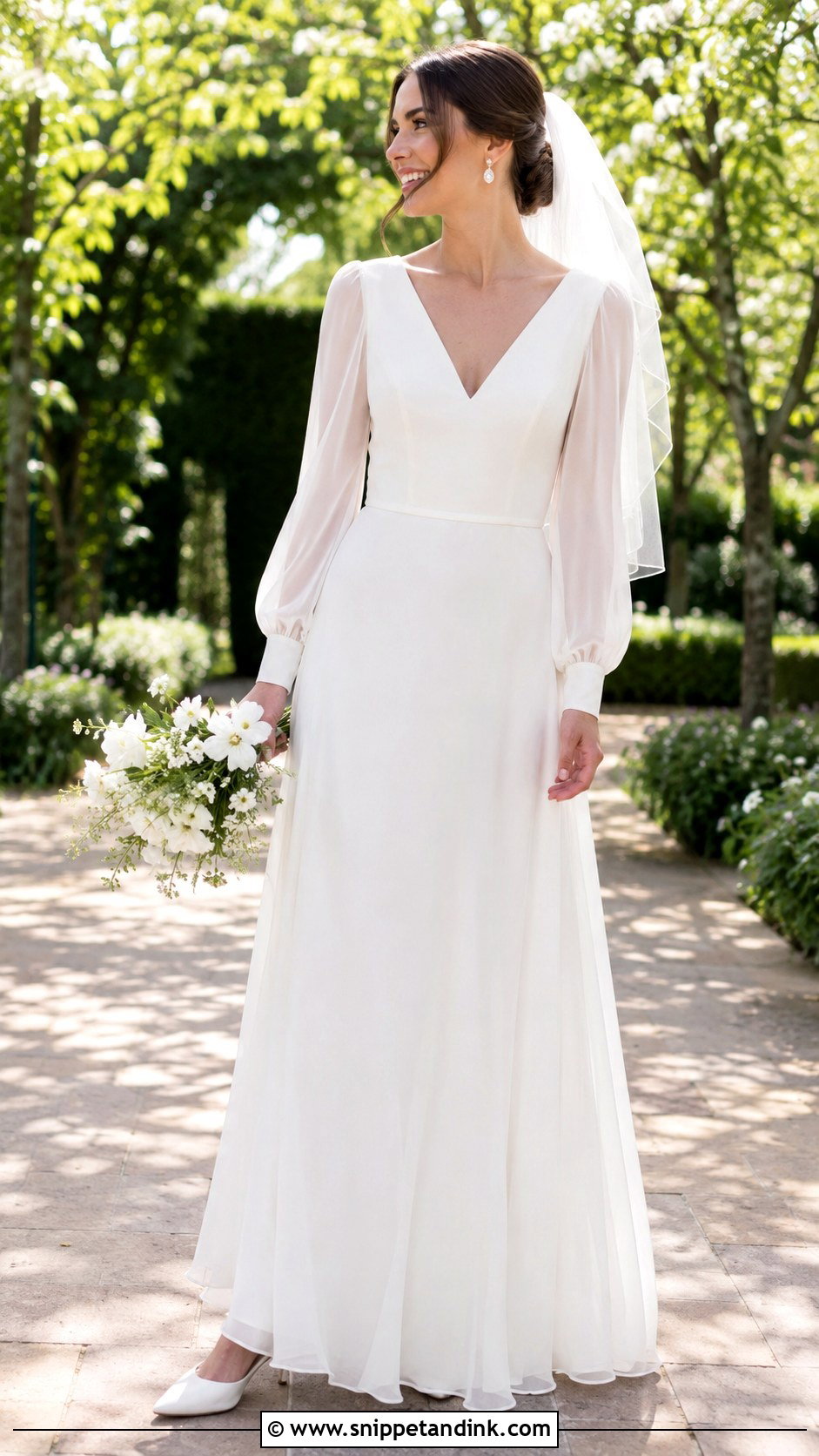 Chiffon Wedding Dress With Long Sheer Sleeves - Snippet and Ink - 20 Decent Wedding Dresses