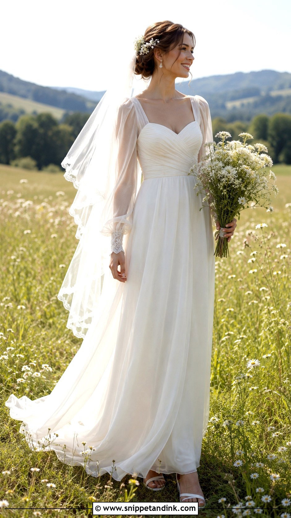 Chiffon Wedding Dress With Sheer Sleeves - Snippet and Ink - 20 Fairytale Wedding Dress with Sleeves