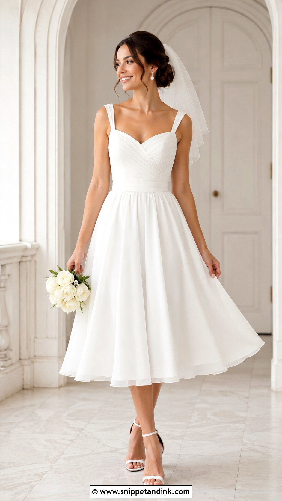 Chiffon Wedding Dress With Tea Length Skirt - Snippet and Ink - 30 Chiffon Wedding Dress Ideas