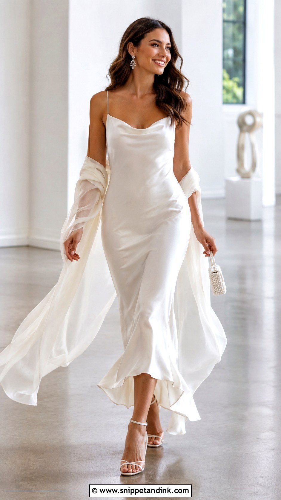 Chiffon Wedding Scarf With Slip Dress - Snippet and Ink - 20 Wedding Scarf Styles