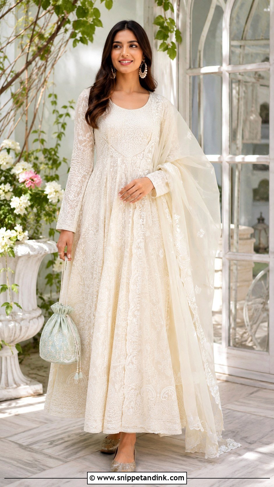 Chikankari Anarkali Gown With Dupatta - Snippet and Ink - 25 Anarkali Gown with Dupatta Ideas