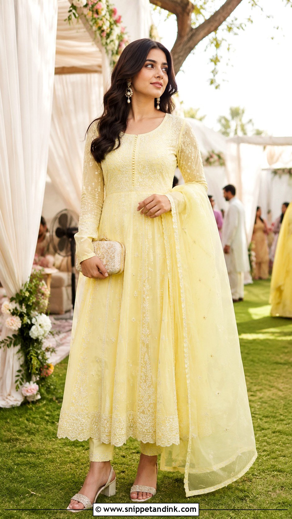 Chikankari Anarkali Indian Wedding Outfit - Snippet and Ink - 20 Indian Wedding Party Outfits