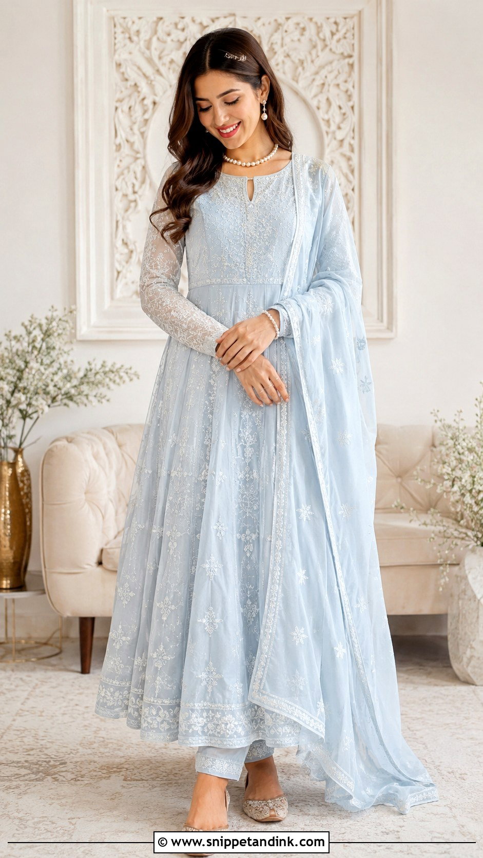 Chikankari Anarkali Roka Outfit - Snippet and Ink - 30 Roka Outfits for Bride