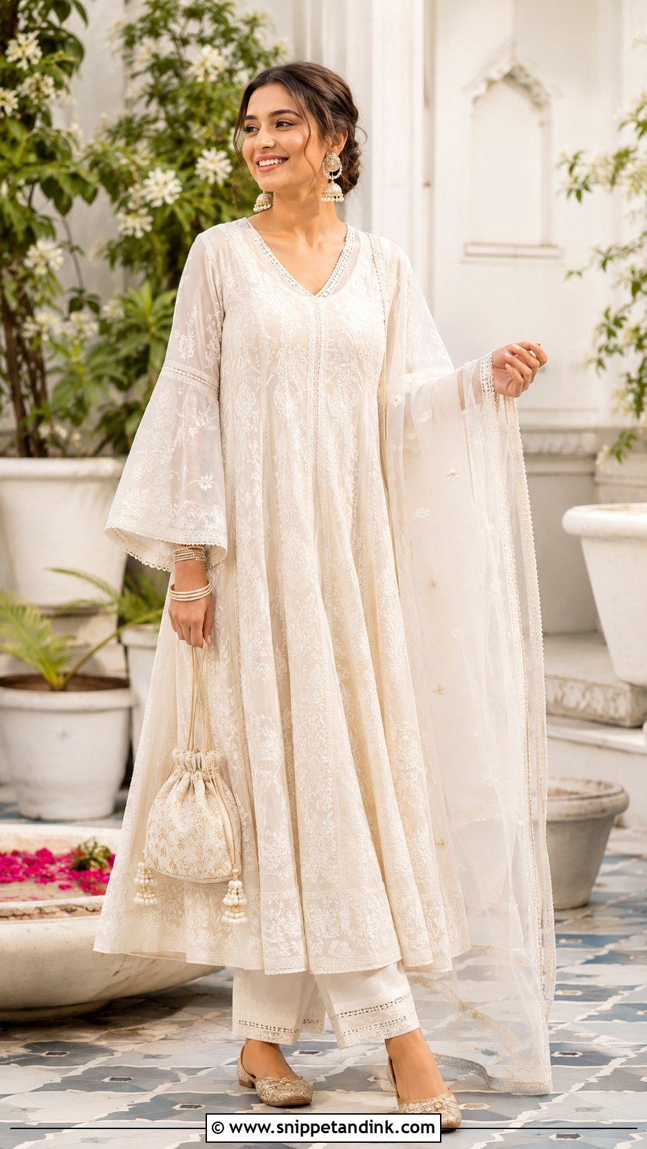 Chikankari Anarkali With Bell Sleeves - Snippet and Ink - 20 Indian Wedding Dresses with Sleeves