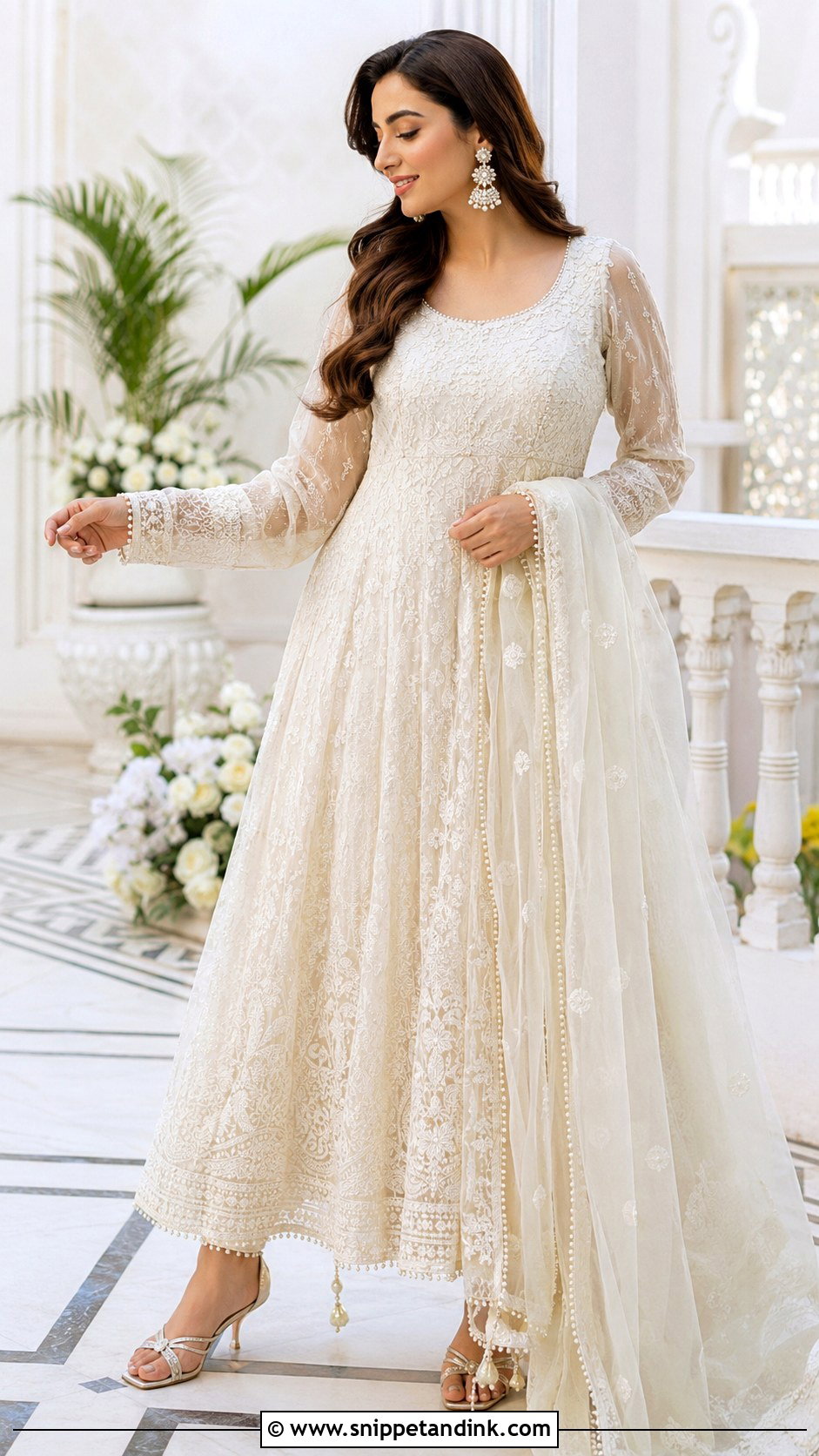 Chikankari Bridal Anarkali Suit With Pearls - Snippet and Ink - 25 Bridal Anarkali Suits