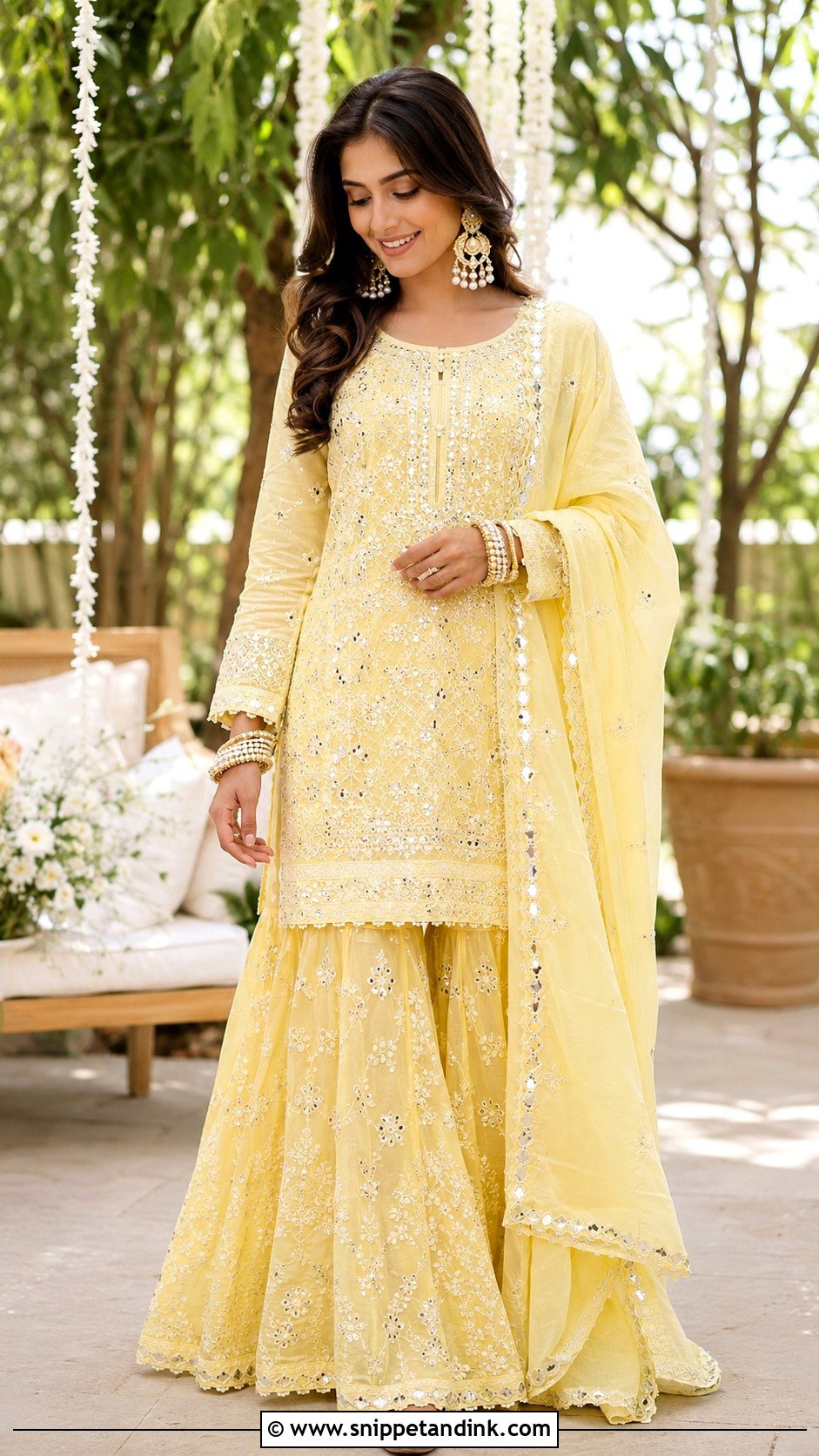 Chikankari Bridal Mehndi Dress - Snippet and Ink - 25 Bridal Mehndi Dresses