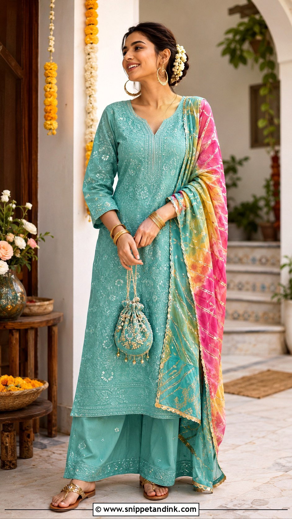 Chikankari Co Ord Mehndi Outfit - Snippet and Ink - 20 Mehndi Party Dress Ideas
