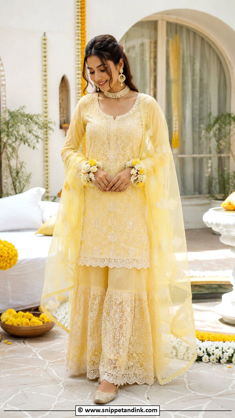 Chikankari Haldi Outfit For Bride - Snippet and Ink - 30 Best Haldi Outfits for Brides