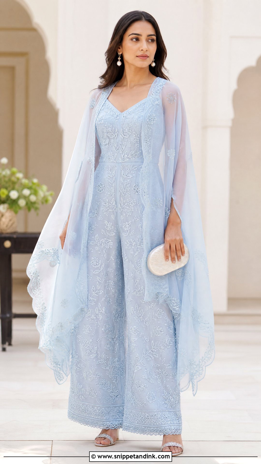 Chikankari Jumpsuit With Cape - Snippet and Ink - 20 Indian Wedding Jumpsuit Ideas