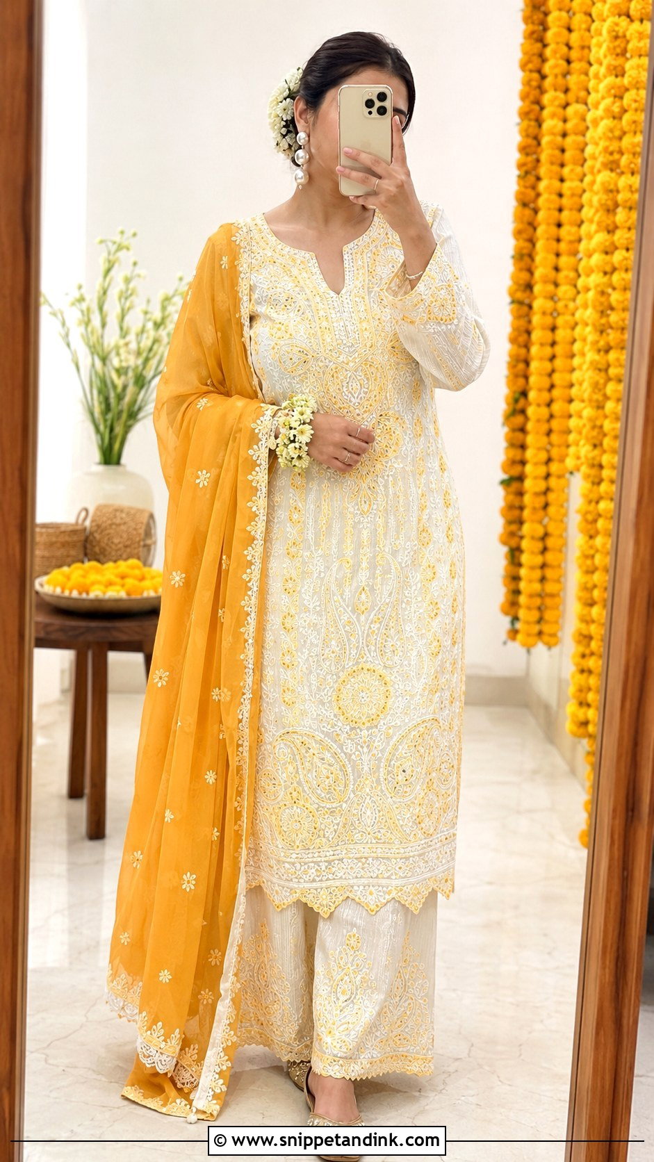 Chikankari Kurta For Haldi - Snippet and Ink - 25 Indian Haldi Outfit Ideas