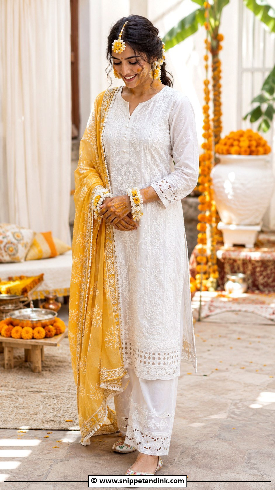 Chikankari Kurta For Haldi Bride - Snippet and Ink - 30 Haldi Bridal Outfit Ideas