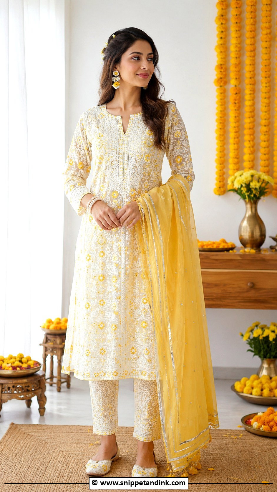 Chikankari Kurta Haldi Outfit - Snippet and Ink - 30 Unique Haldi Ceremony Outfit for Bride Ideas