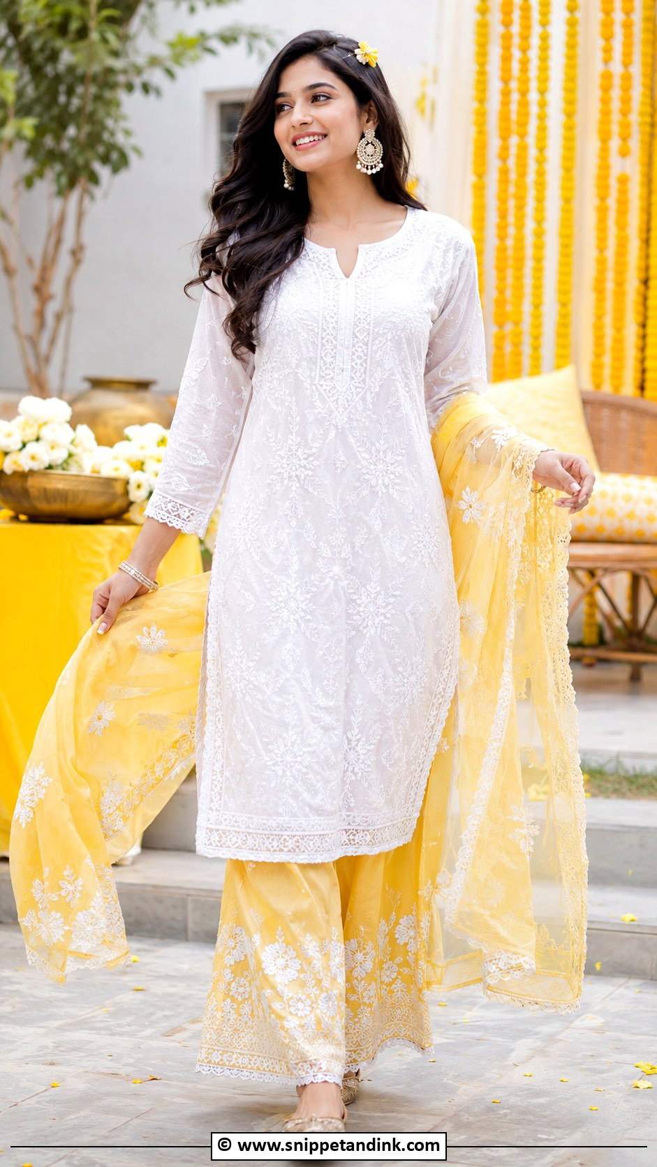 Chikankari Kurta Haldi Outfit - Snippet and Ink - 30 Haldi Theme Ideas Outfit