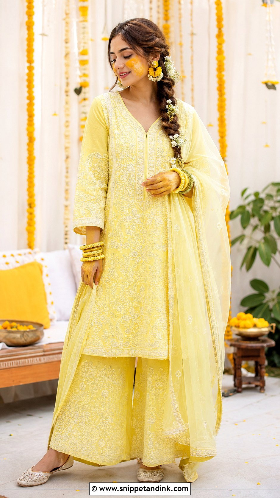 Chikankari Kurta Palazzo For Haldi Bride - Snippet and Ink - 25 Outfit for Haldi Function for Bride Ideas