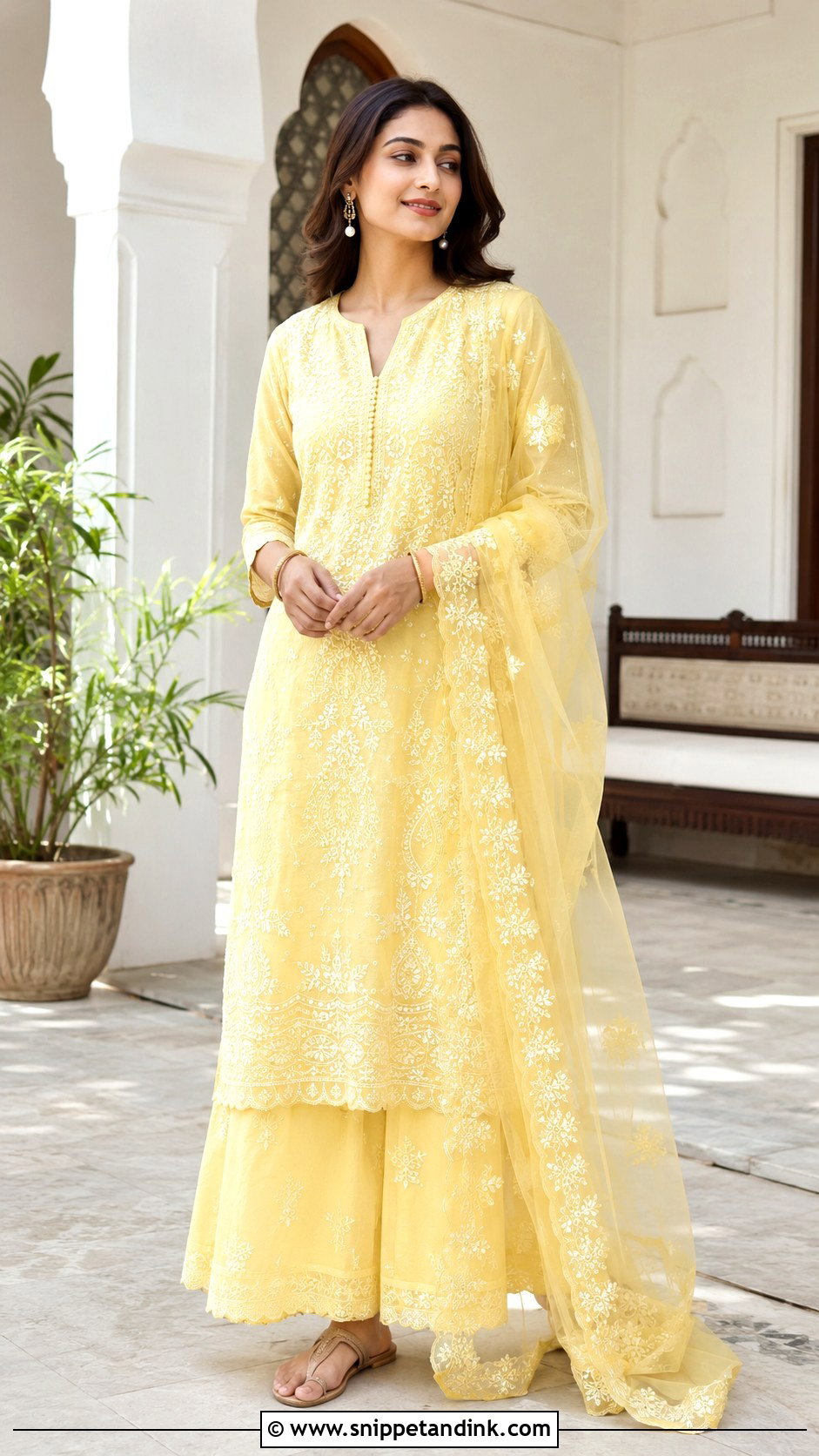 Chikankari Kurta Palazzo Haldi Outfit - Snippet and Ink - 20 Haldi Rasam Dress Ideas