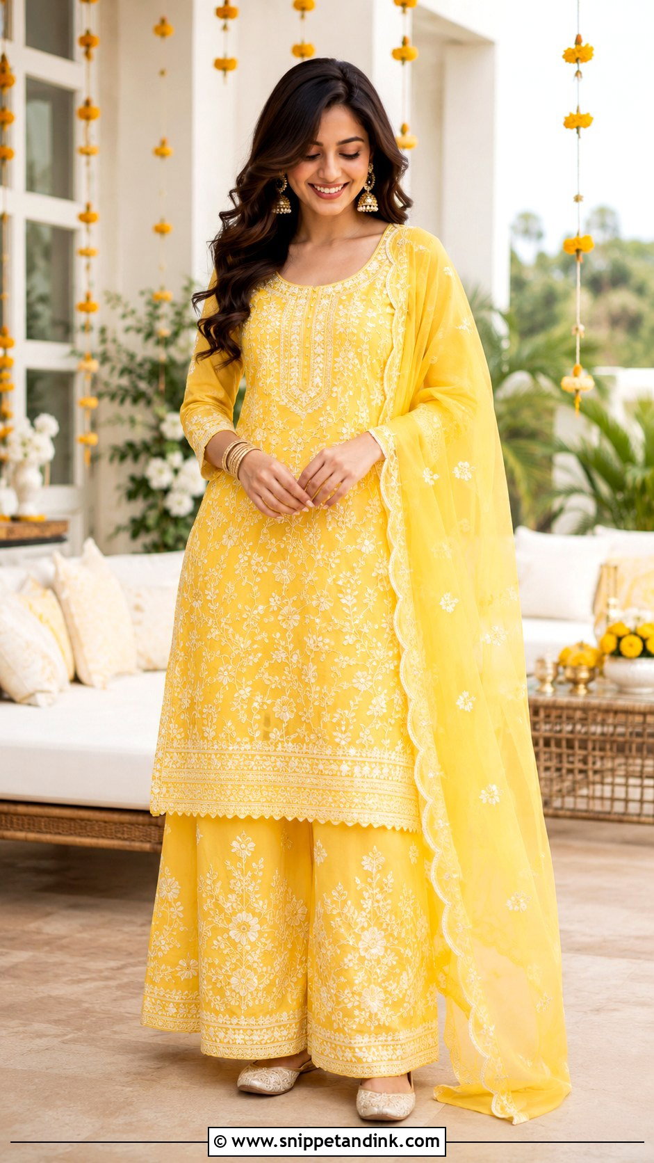 Chikankari Kurta Palazzo Set For Haldi - Snippet and Ink - 20 Haldi Night Outfit Ideas