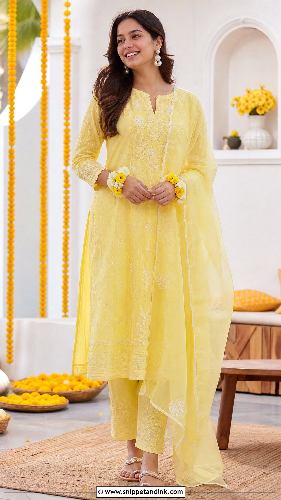 Chikankari Kurta Set For Haldi - Snippet and Ink - 25 Dress for Haldi Ideas