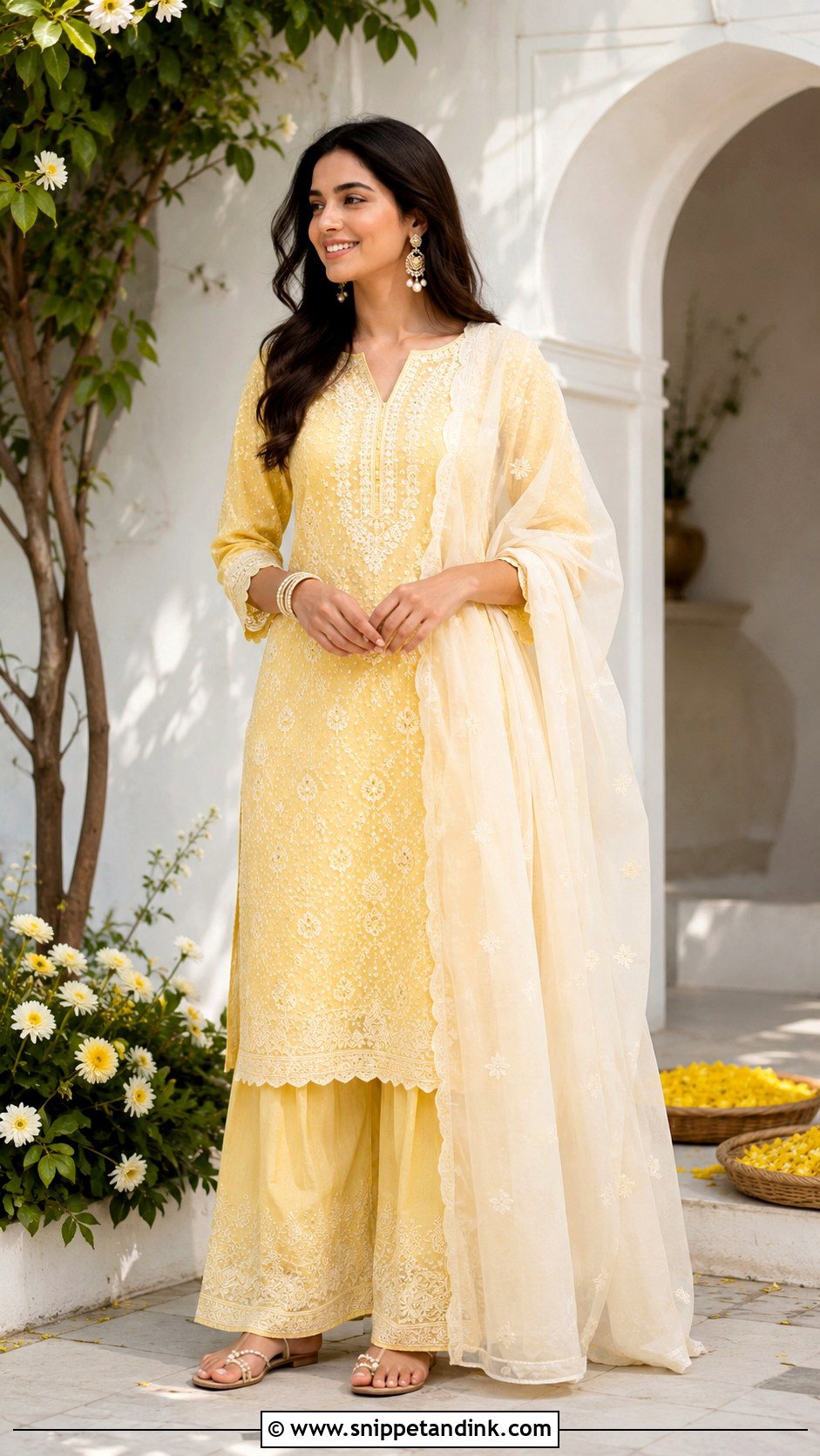 Chikankari Kurta Set For Haldi - Snippet and Ink - 25 Haldi Dress for Bride Sister Ideas