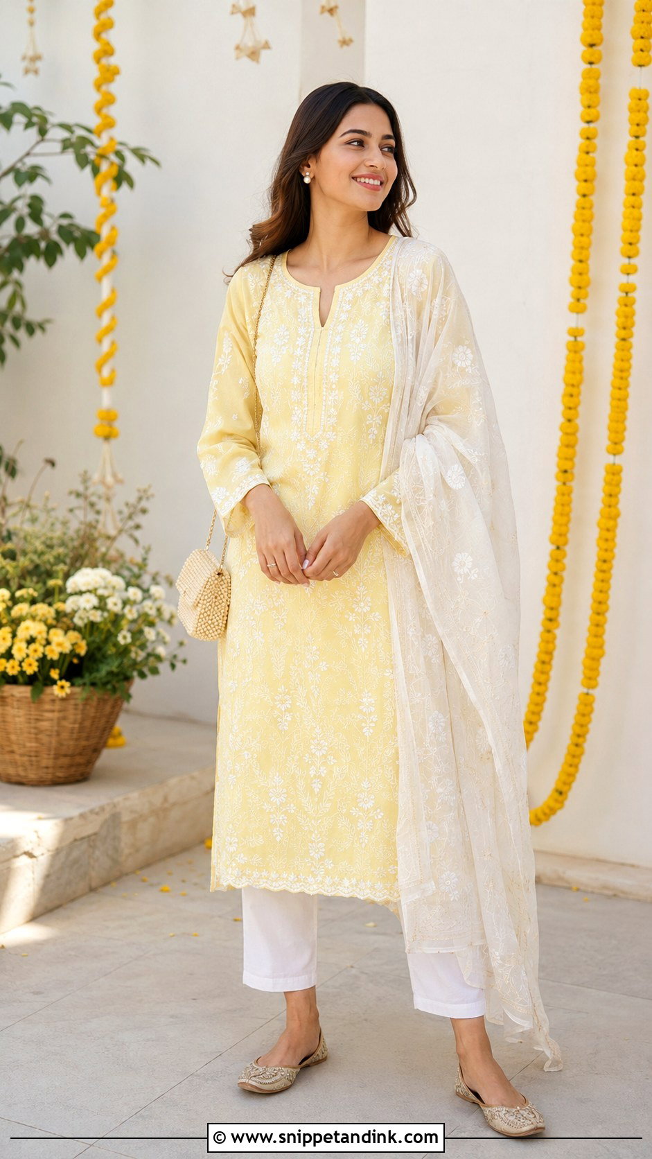 Chikankari Kurta Set For Haldi Function - Snippet and Ink - 30 Haldi Function Outfit Ideas