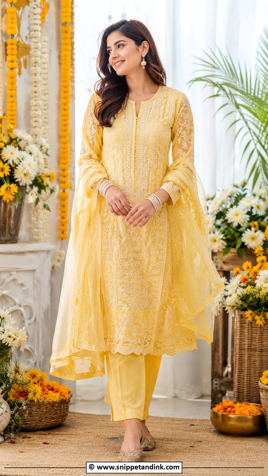 Chikankari Kurta Set For Haldi - Snippet and Ink - 30 Indian Haldi Ceremony Outfit for Sister Ideas