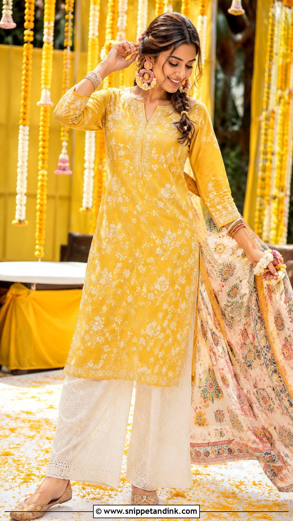 Chikankari Kurta Set For Indian Wedding Haldi - Snippet and Ink - 20 Indian Wedding Season Outfit Ideas