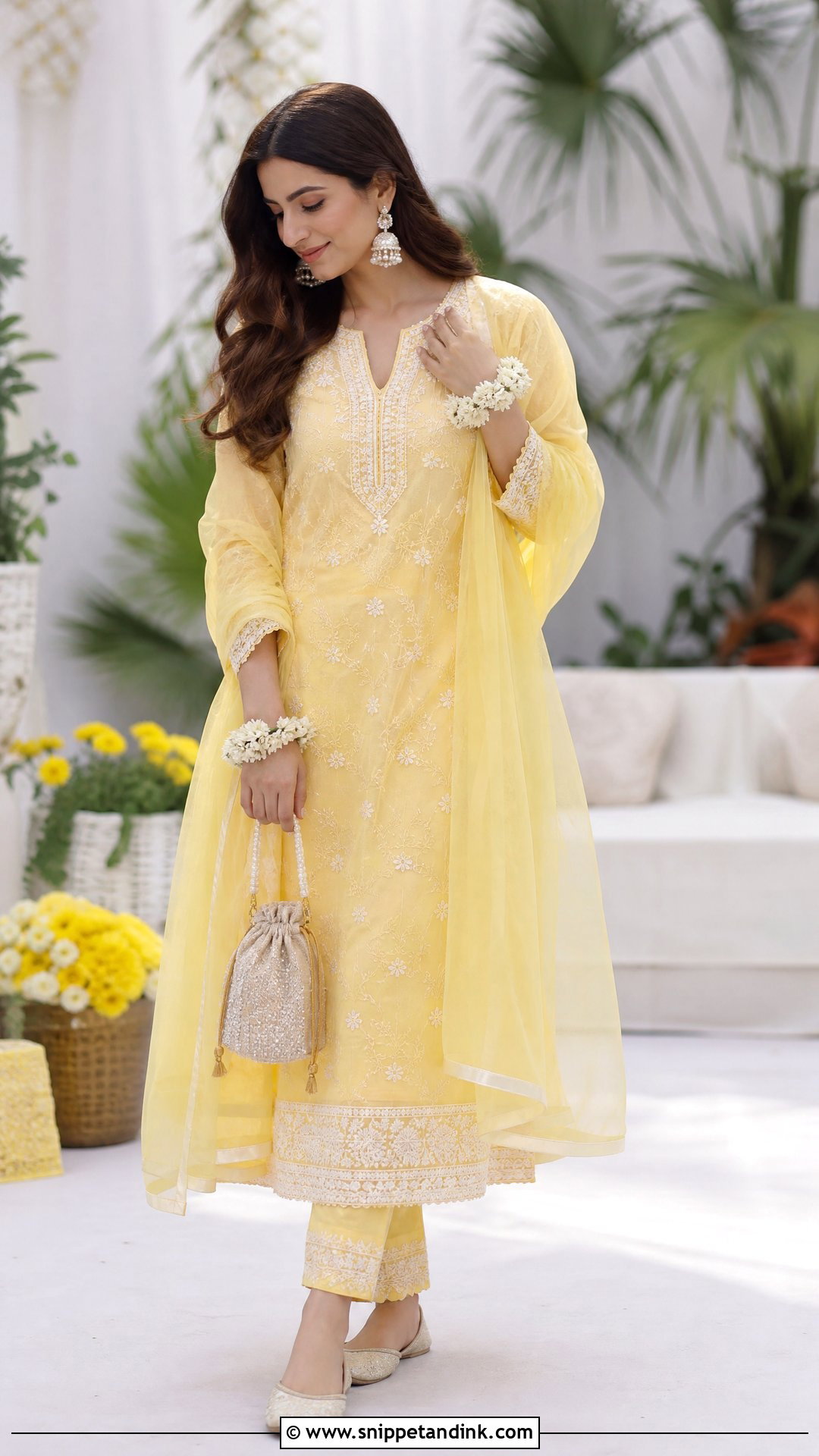 Chikankari Kurta Set Haldi Outfit - Snippet and Ink - 25 Aesthetic Haldi Outfits
