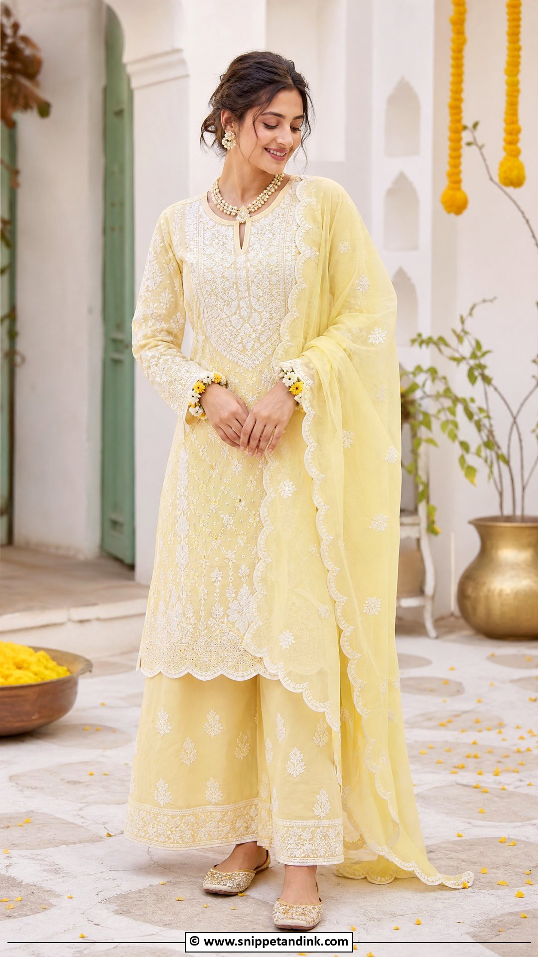 Chikankari Kurta Set for Haldi Bride - Snippet and Ink - 35 Haldi Outfits for Bride