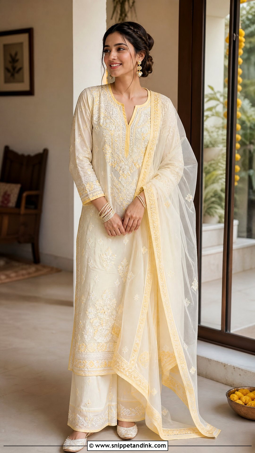 Chikankari Kurta Set for Haldi Ceremony - Snippet and Ink - 20 Haldi Ceremony Outfit for Sister Ideas