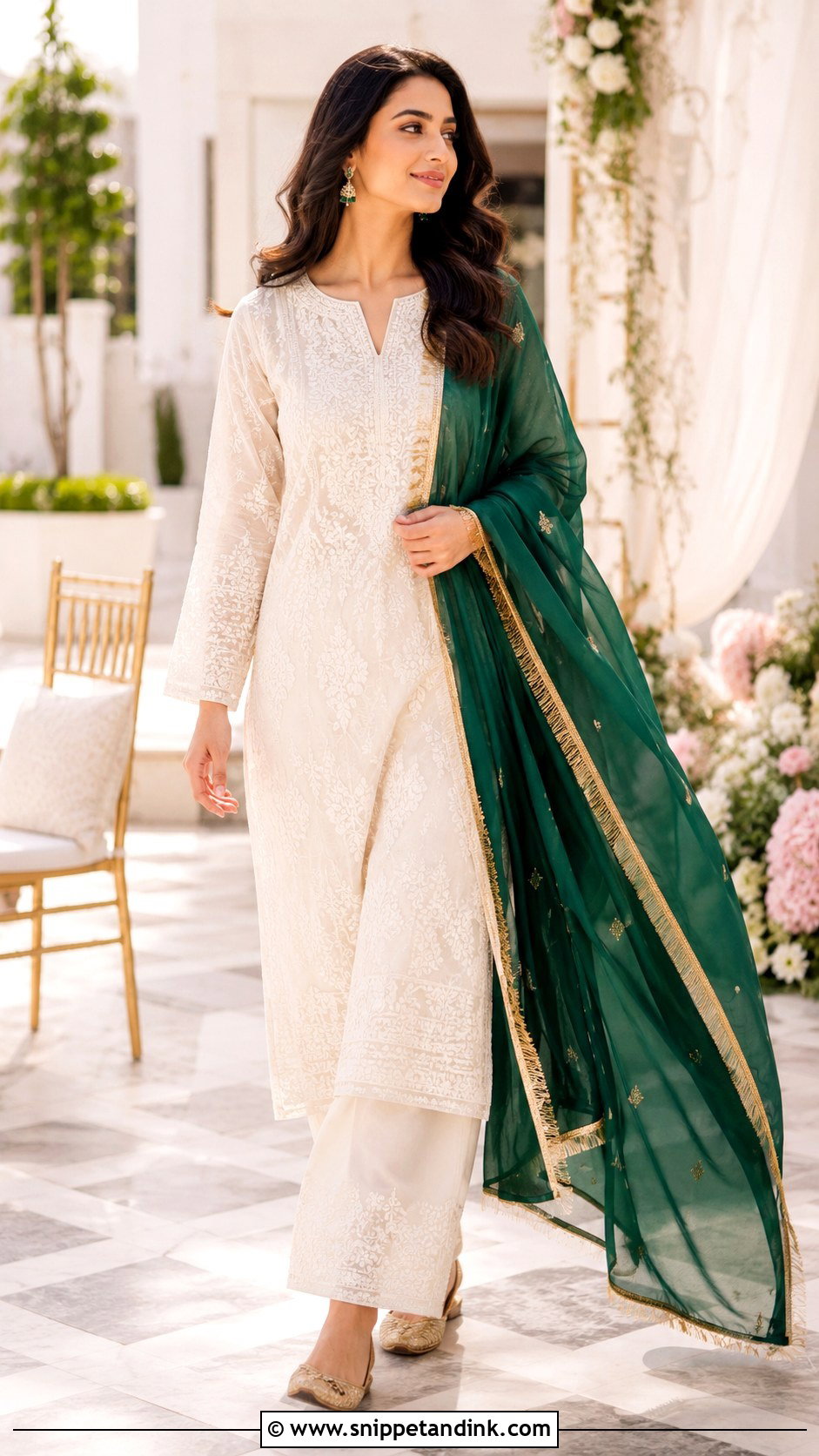 Chikankari Kurta With Contrast Kiran Dupatta - Snippet and Ink - 20 Kiran Dupatta Ideas