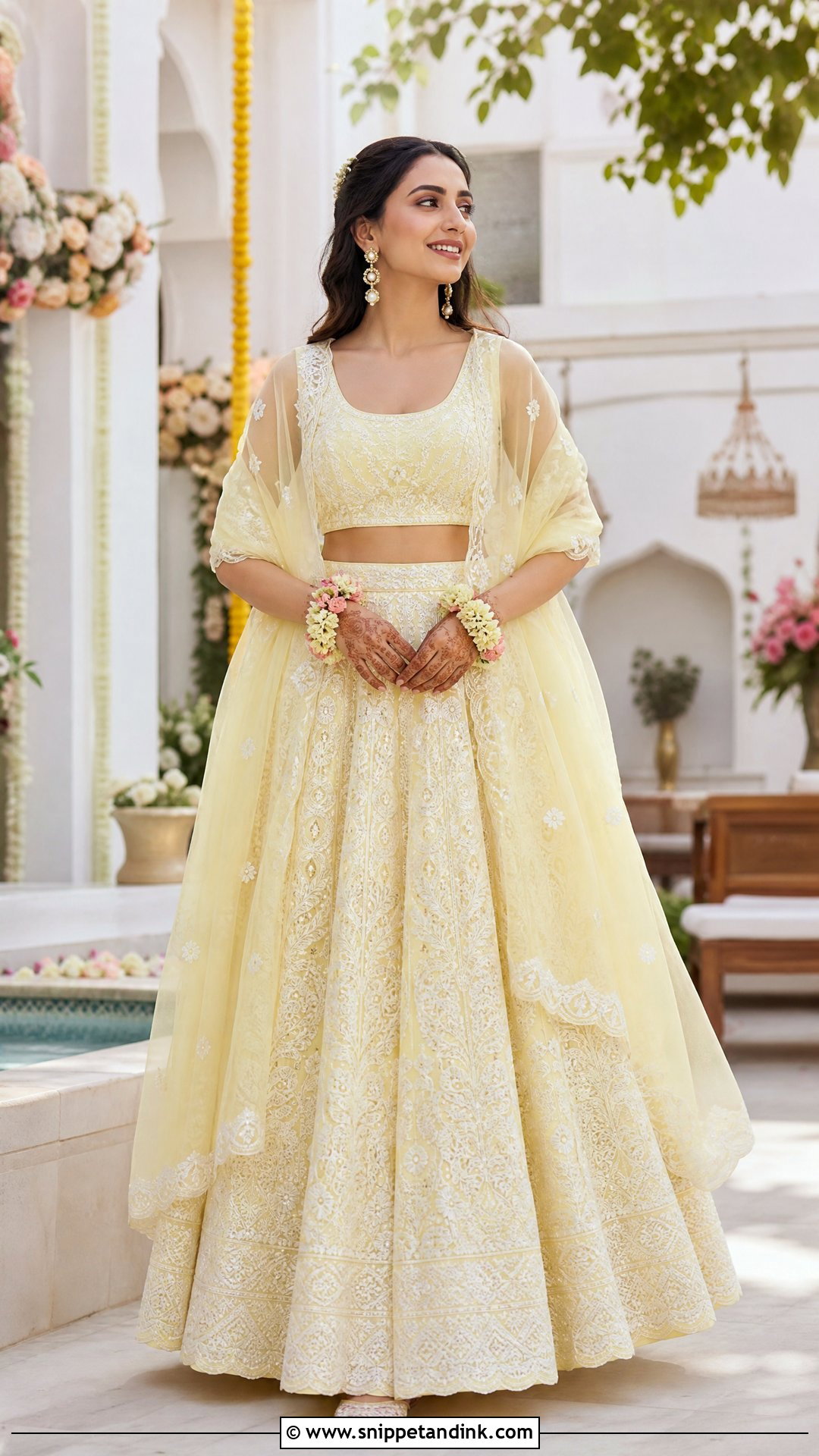 Chikankari Lehenga For Mehendi Bride - Snippet and Ink - 25 Simple Mehendi Outfits for Bride