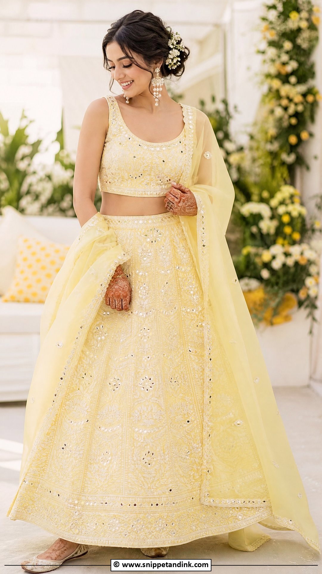 Chikankari Lehenga Mehendi Outfit - Snippet and Ink - 35 Mehendi Outfits for Bride