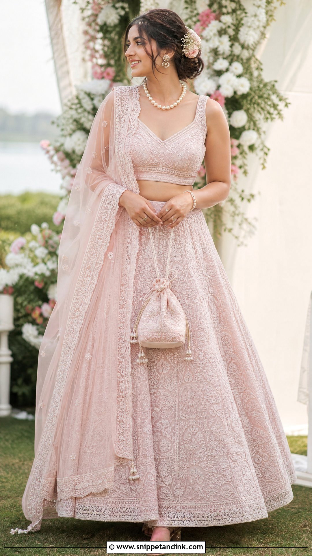 Chikankari Lehenga Ring Ceremony Outfit - Snippet and Ink - 20 Ring Ceremony Outfit for Bride Ideas