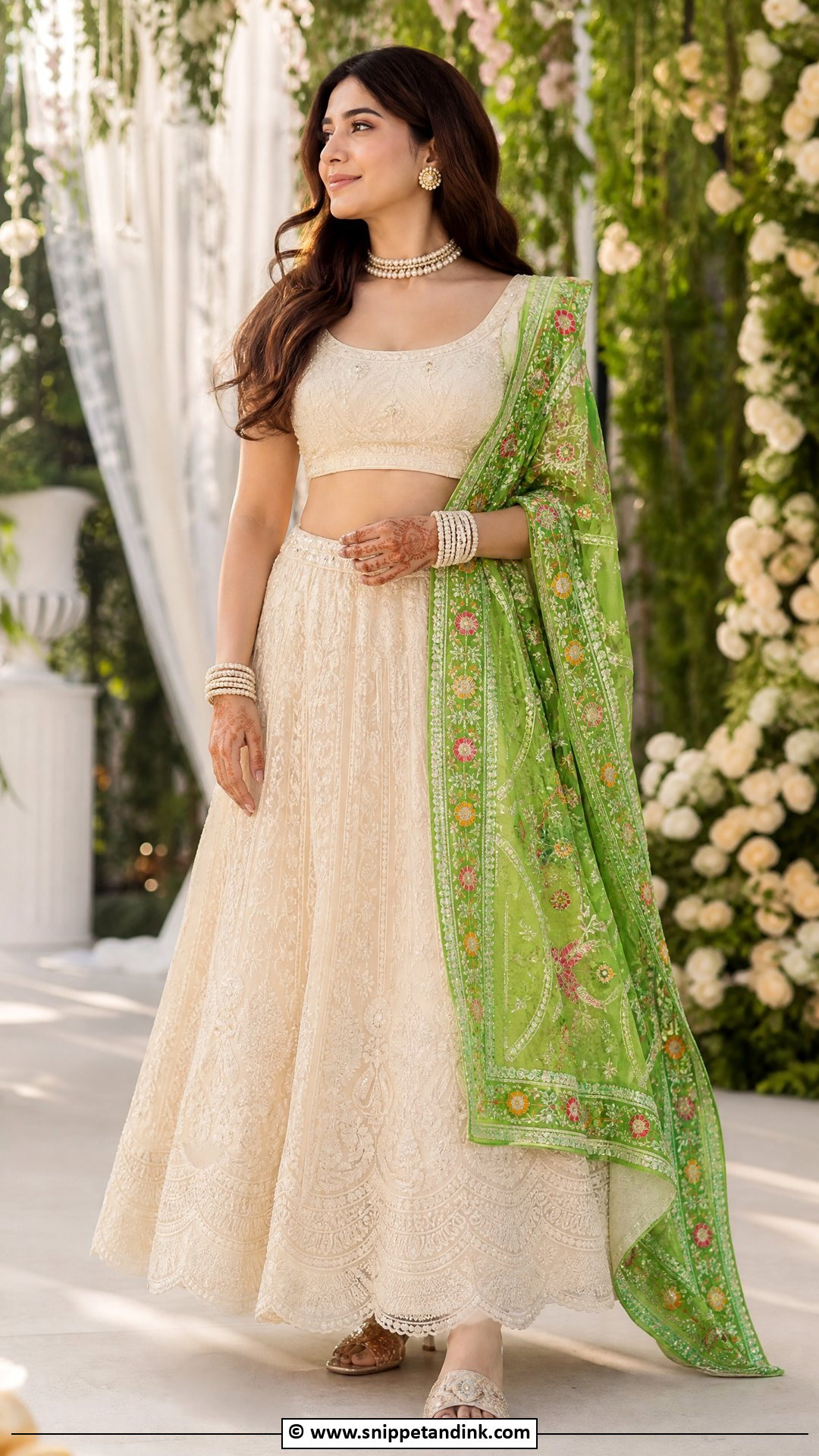 Chikankari Lehenga With Colorful Dupatta - Snippet and Ink - 35 Mehndi Dress Ideas