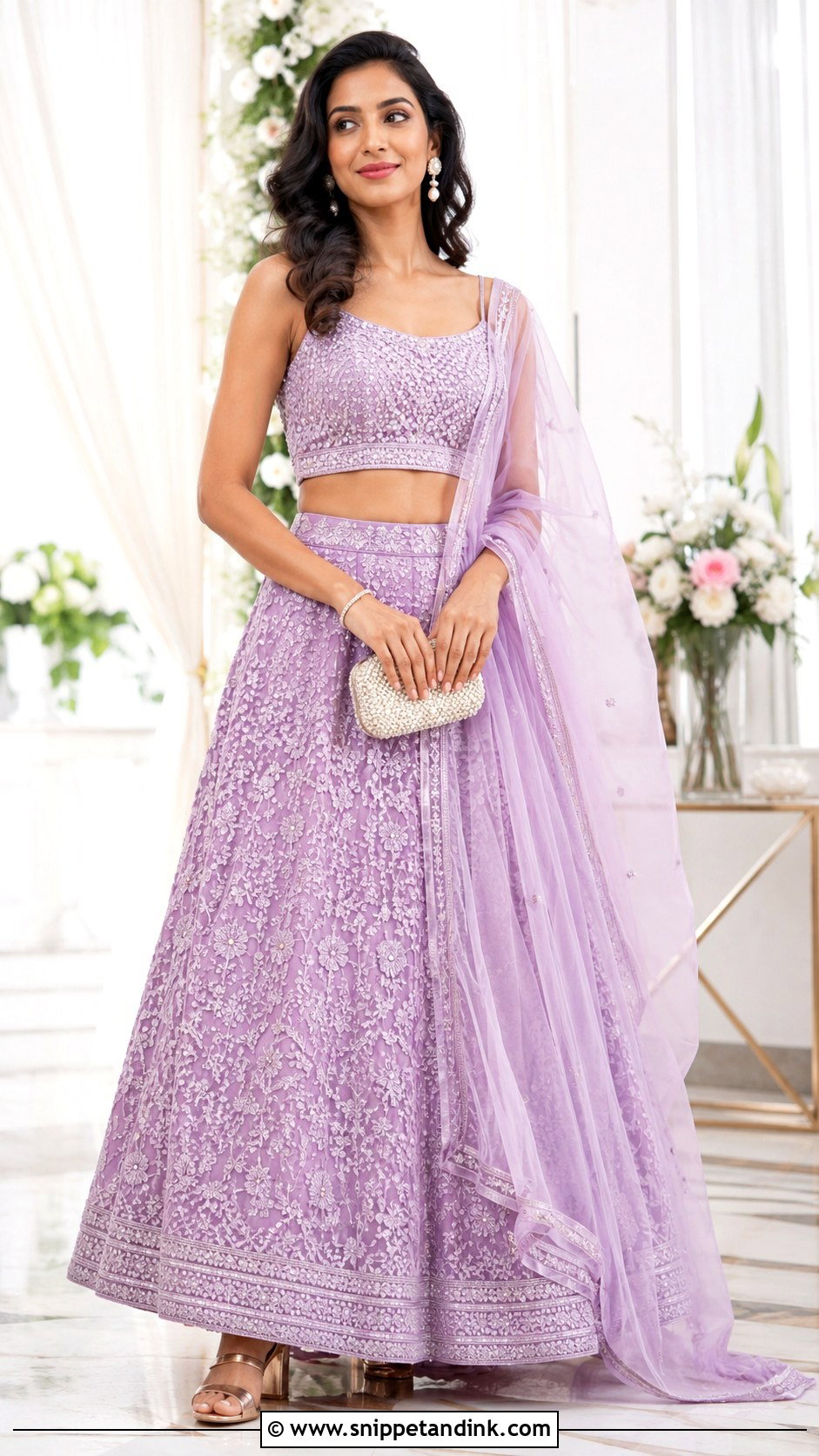 Chikankari Lehenga With Embellished Blouse For Indian Sangeet - Snippet and Ink - 20 Indian Sangeet Outfit Ideas