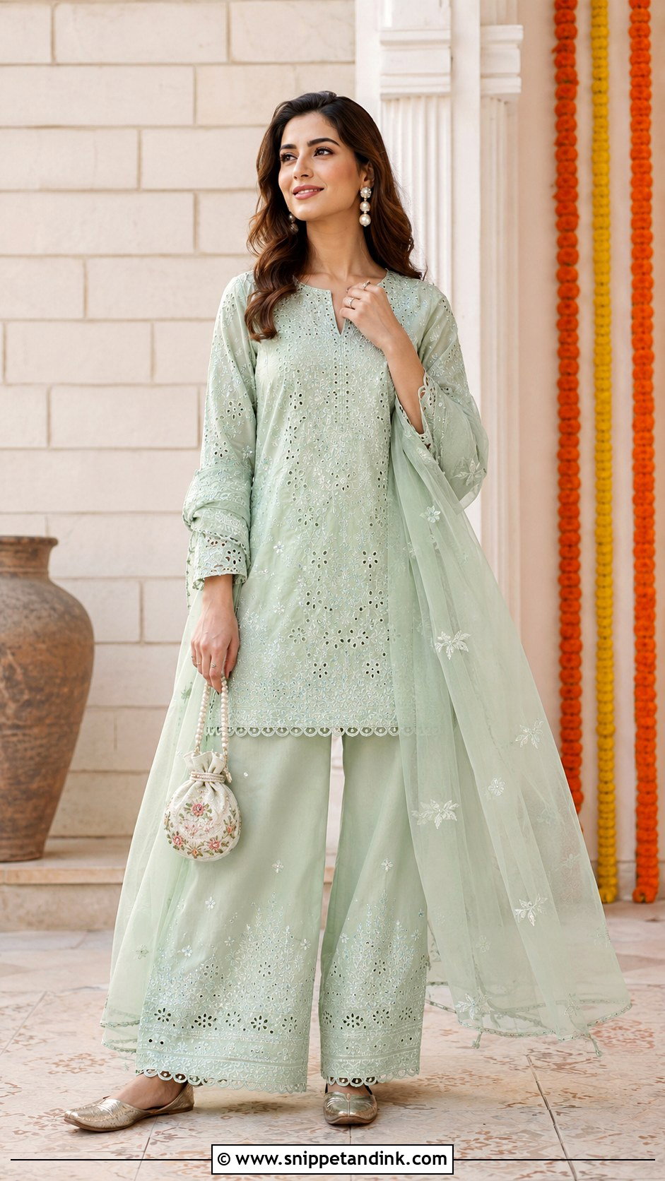 Chikankari Mehndi Co Ord Outfit - Snippet and Ink - 25 Simple Mehndi Outfit Ideas