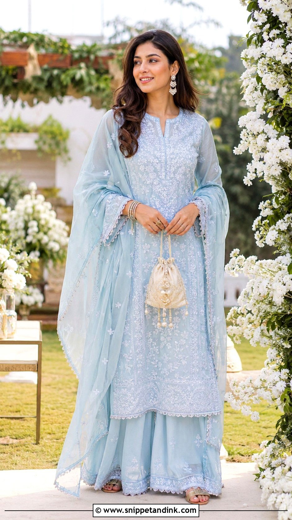 Chikankari Palazzo Set For Summer Wedding - Snippet and Ink - 20 Indian Wedding Ethnic Dresses Ideas
