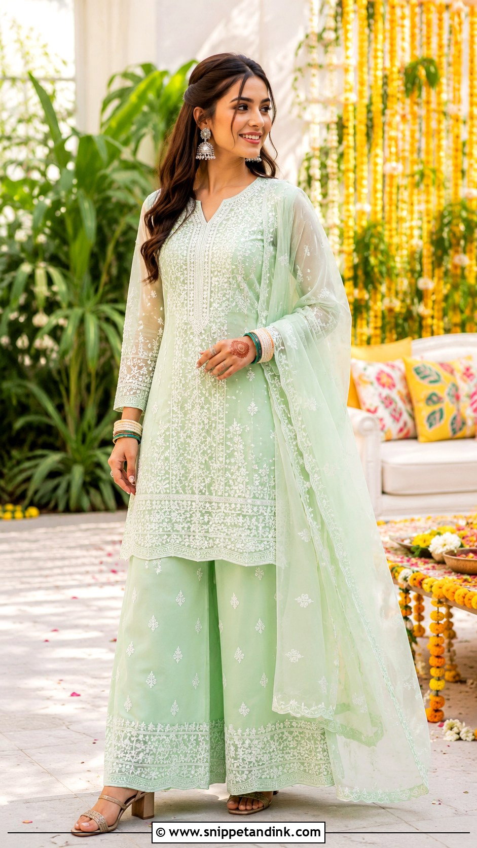 Chikankari Palazzo Suit For Mehndi Function - Snippet and Ink - 20 Marrige Function Outfit Ideas