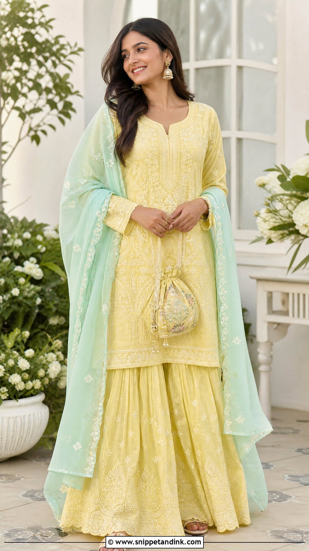 Chikankari Sharara Mehandi Outfit - Snippet and Ink - 20 Mehandi Ceremony Outfit Ideas