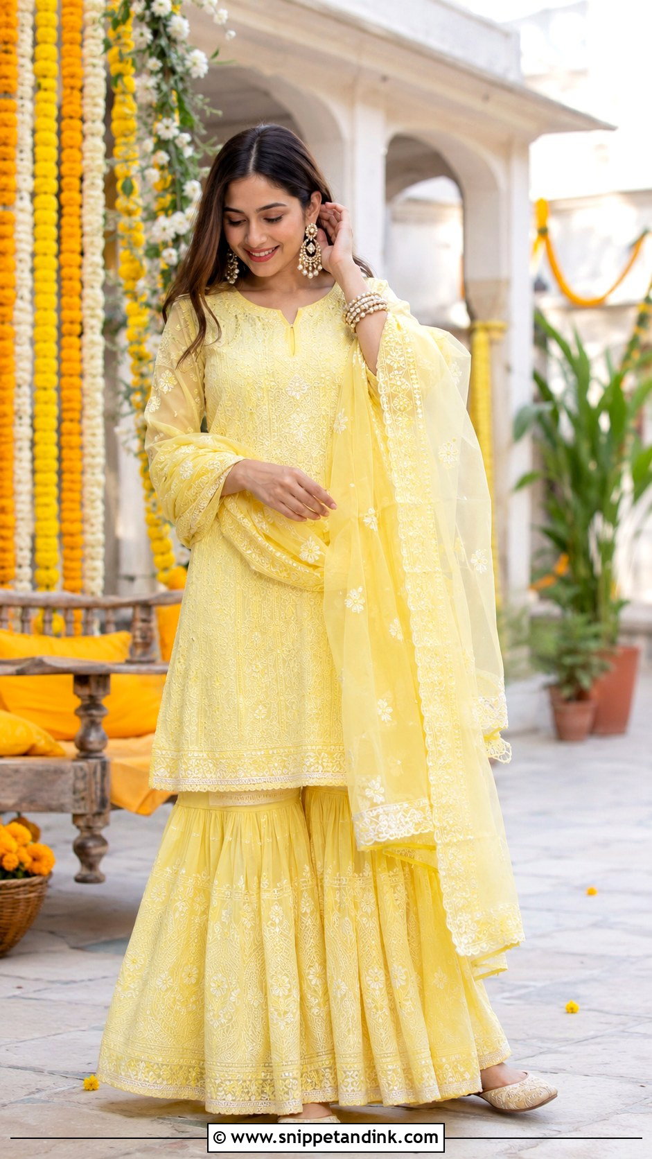Chikankari Sharara Mehendi Outfit - Snippet and Ink - 35 Mehendi Outfits