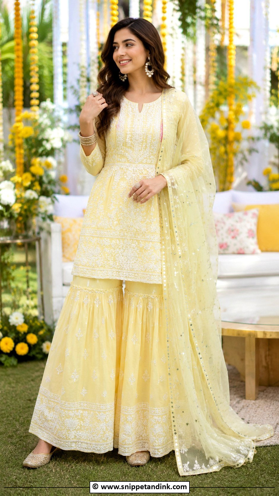 Chikankari Sharara Set For Mehendi - Snippet and Ink - 30 Mehendi Dress Ideas
