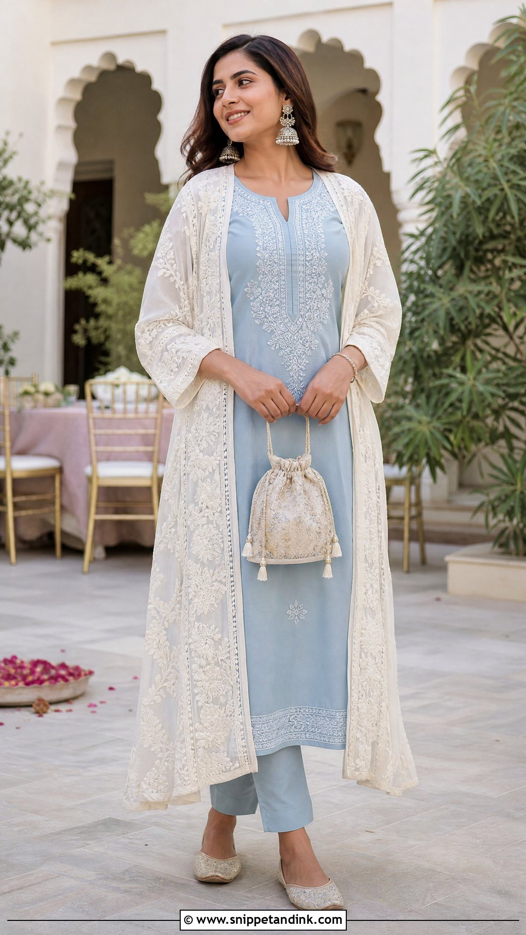 Chikankari Shrug With Straight Kurta Dress - Snippet and Ink - 20 Shrugs for Dresses Indian Wedding