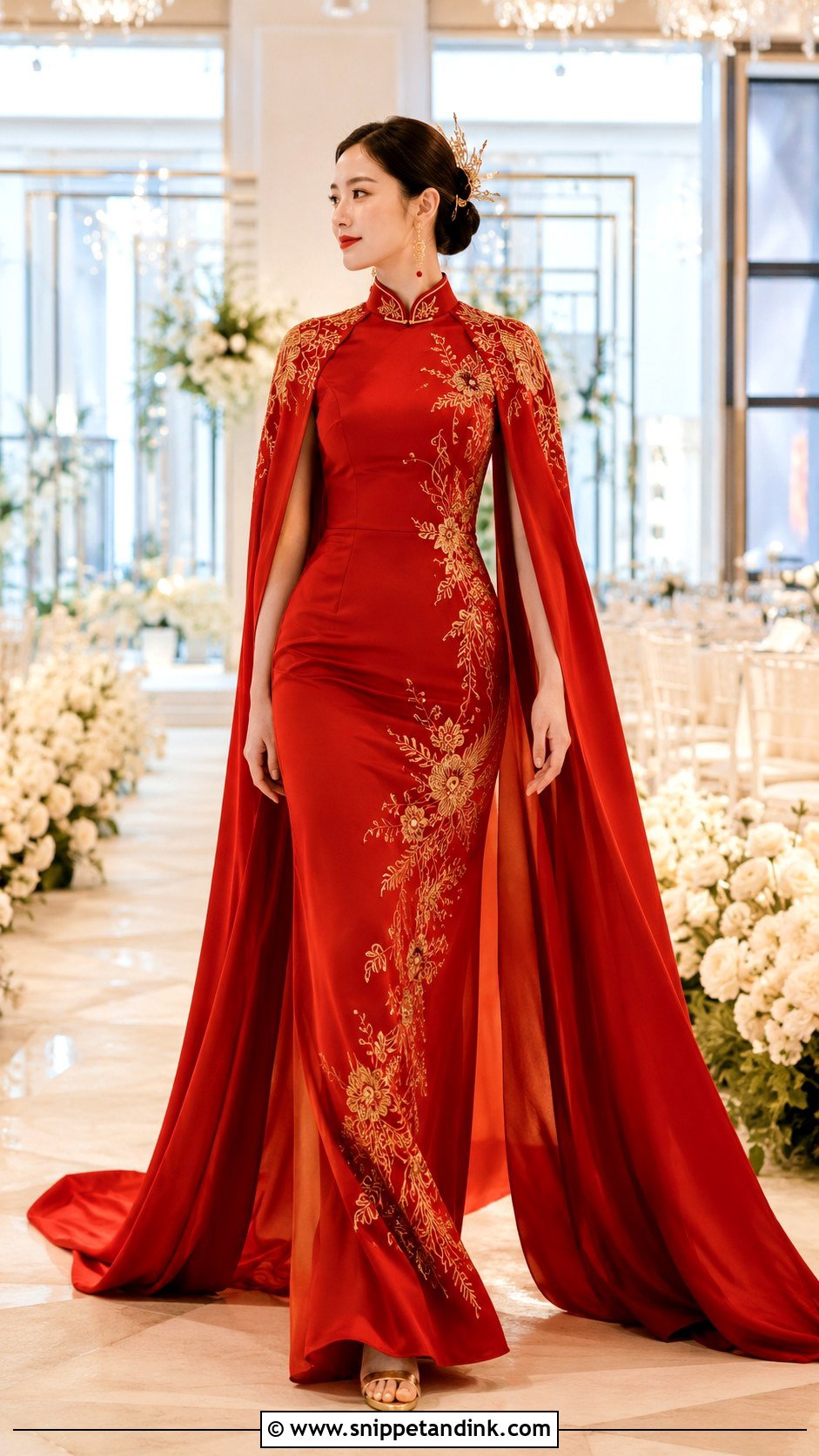 Chinese Bridal Dress With Cape Sleeves - Snippet and Ink - 20 Chinese Bridal Dress Ideas