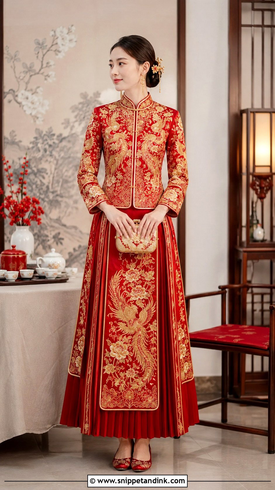Chinese Long Feng Gua Wedding Outfit - Snippet and Ink - 20 Asian Wedding Dresses