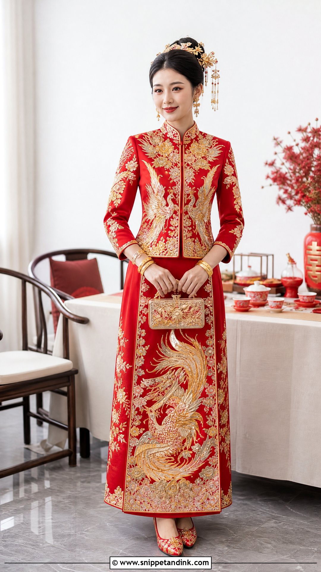 Chinese Red Qun Kwa Bridal Outfit - Snippet and Ink - 20 Traditional Marriage Dress Ideas