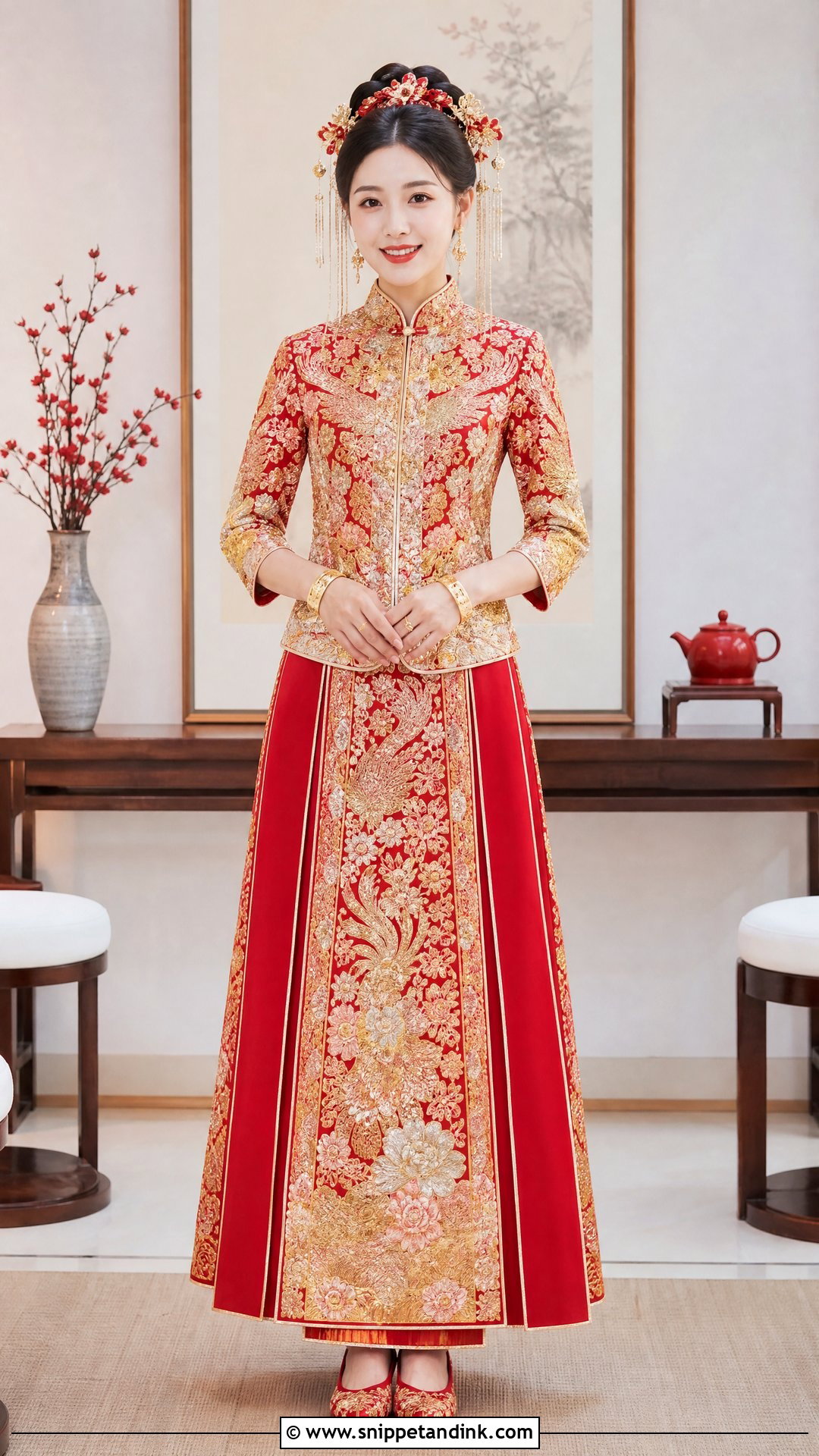 Chinese Traditional Marriage Dress With Red Qun Kwa - Snippet and Ink - 20 Traditional Marriage Dress for Women Ideas