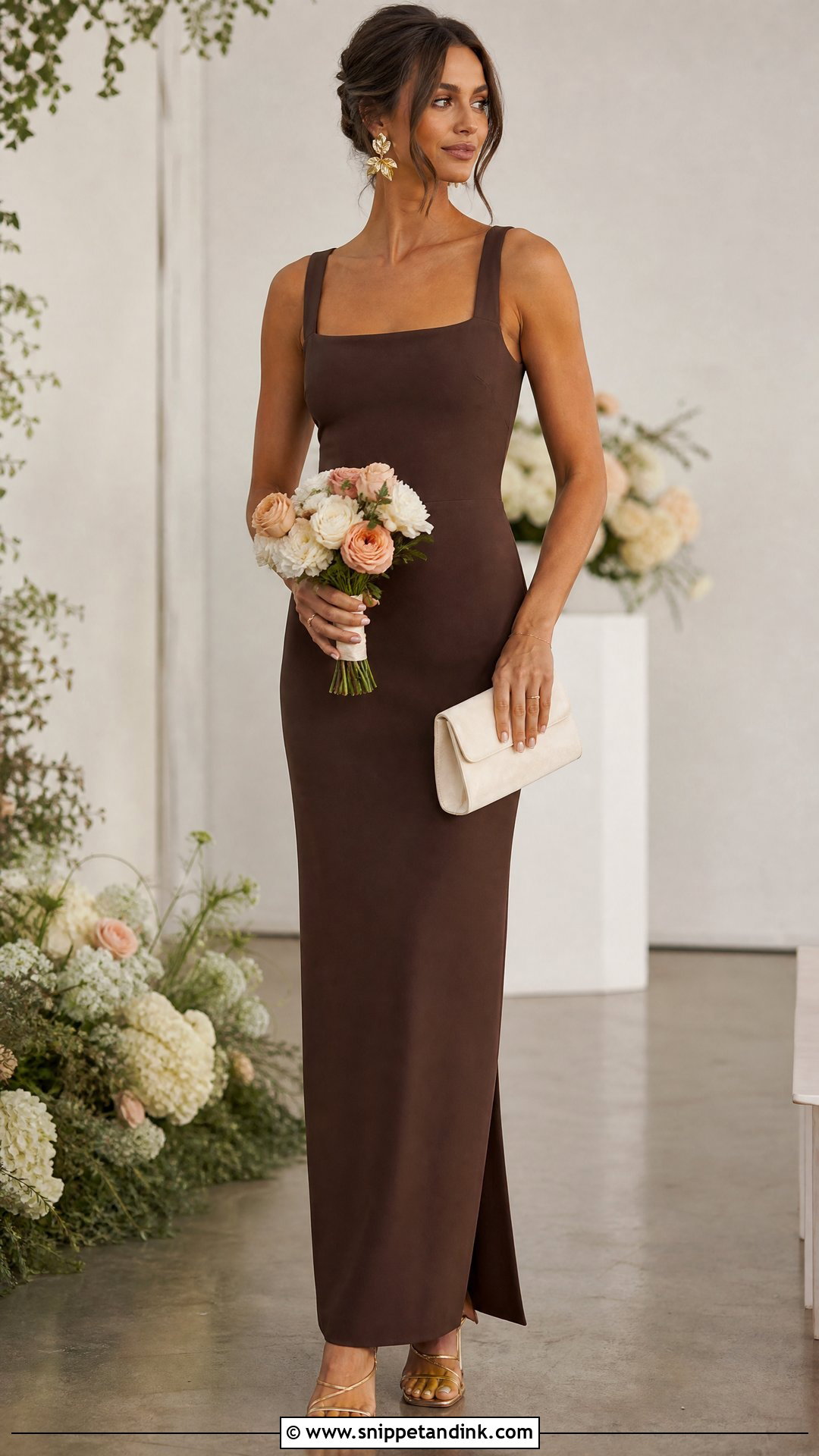Chocolate Brown Column Bridesmaid Dress - Snippet and Ink - 20 Bride's Maid Dress Ideas