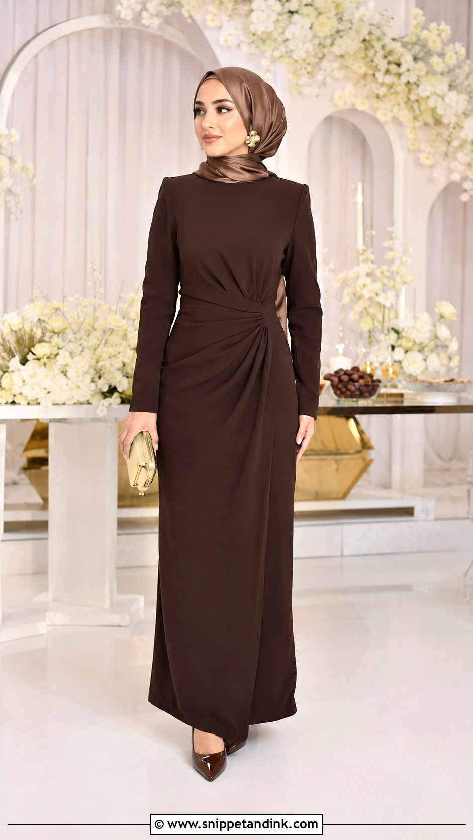 Chocolate Brown Column Hijab Dress - Snippet and Ink - 20 Hijab Dresses for Wedding Party