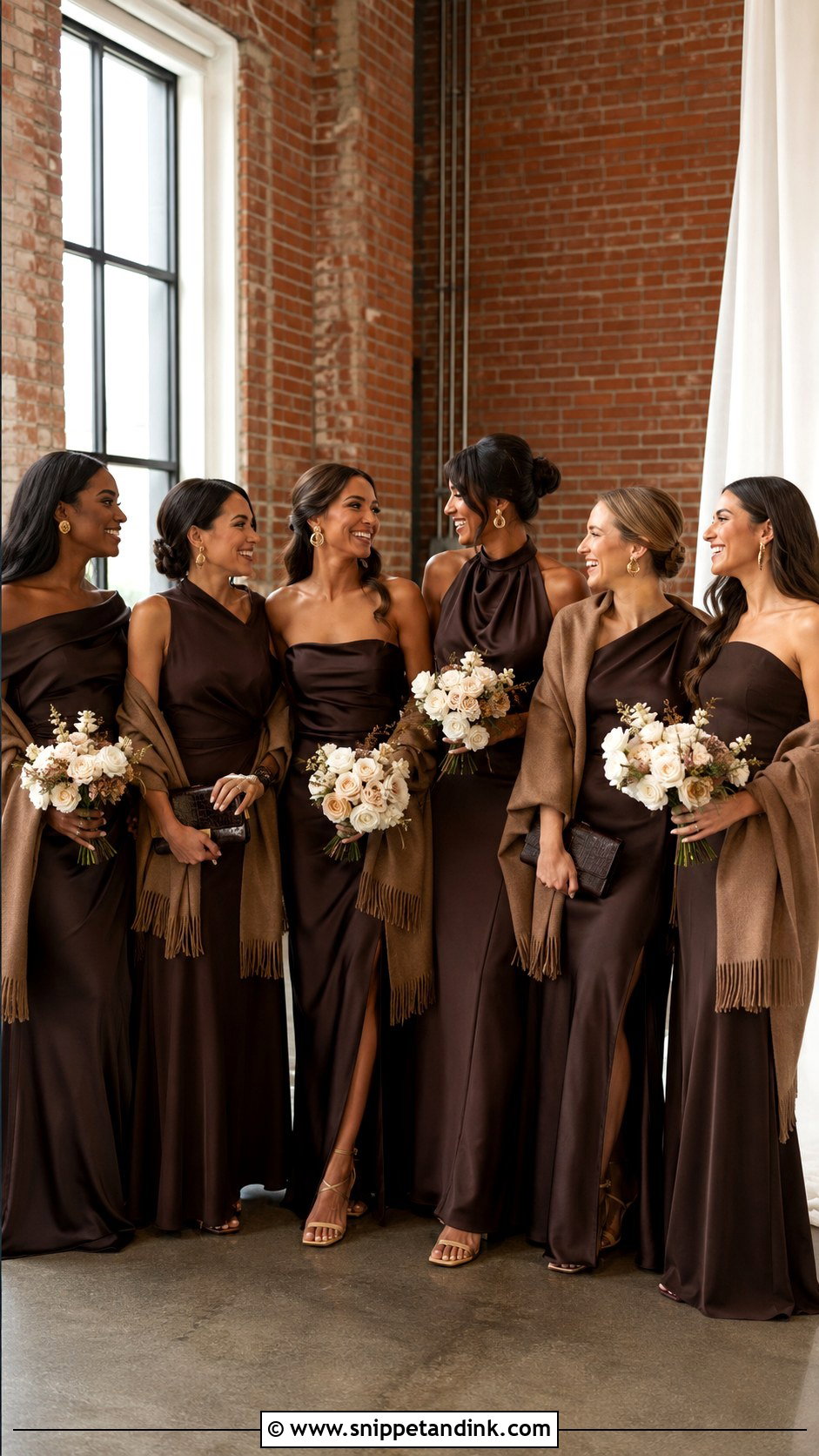 Chocolate Brown Fall Bridal Party Dresses - Snippet and Ink - 20 Fall Bridal Party Ideas